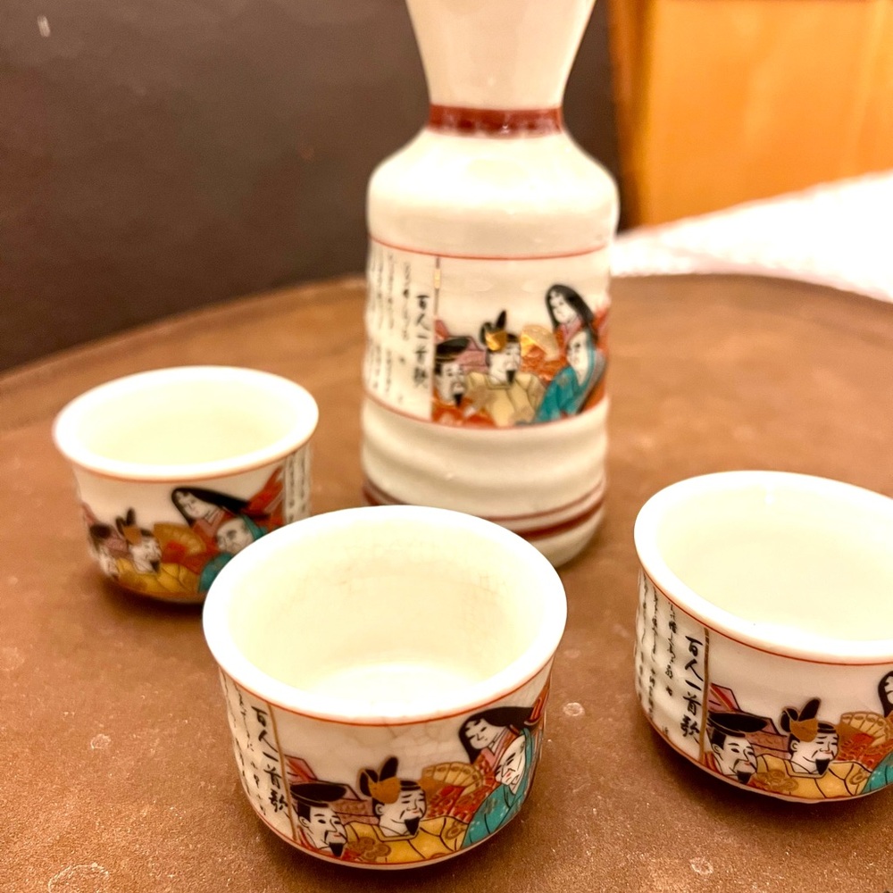 Japanese Sake or tea Set with Traditional Art